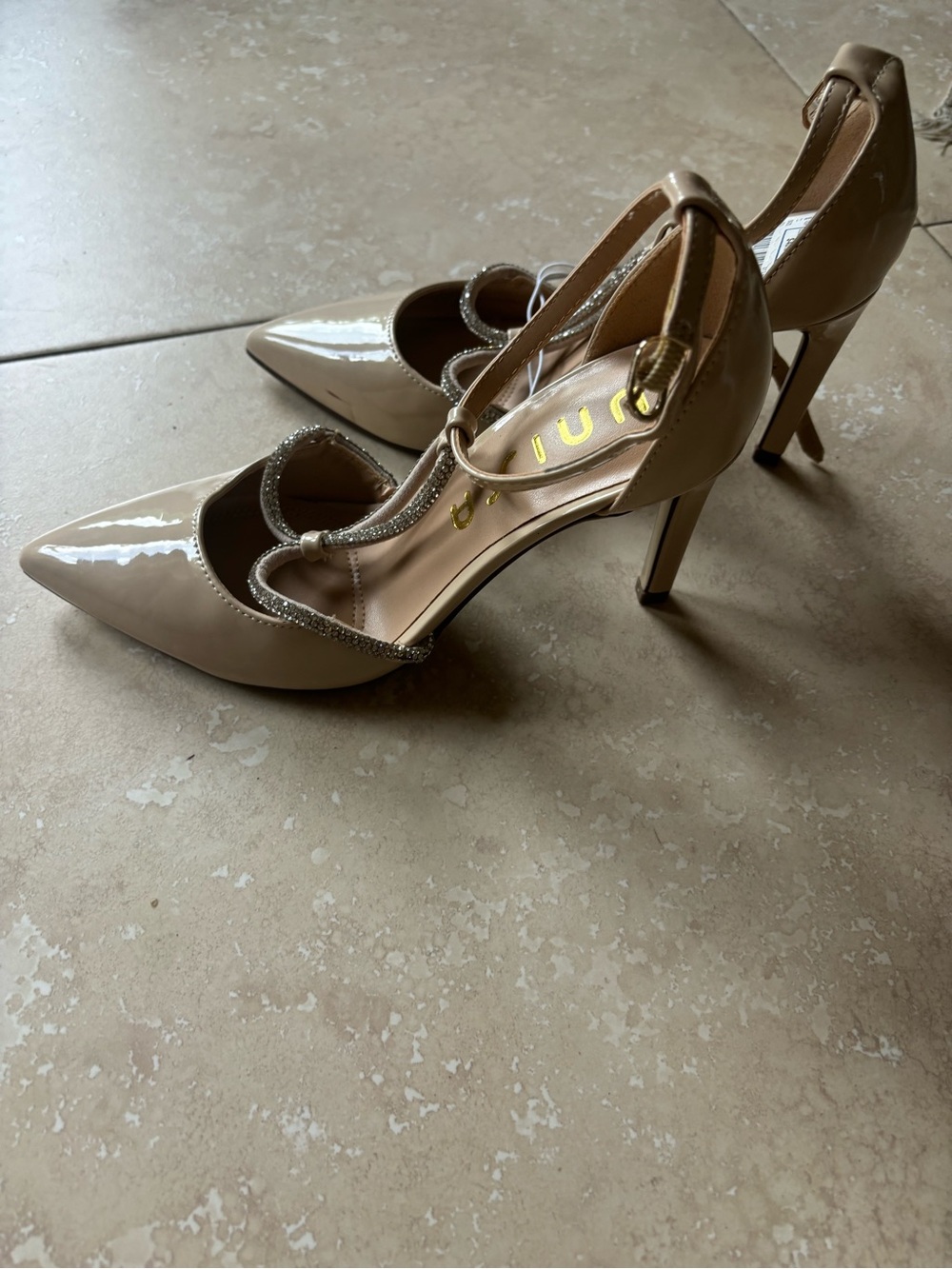 Unisa Beige Rhinestone Heels Pointed toe - Picture 4 of 5